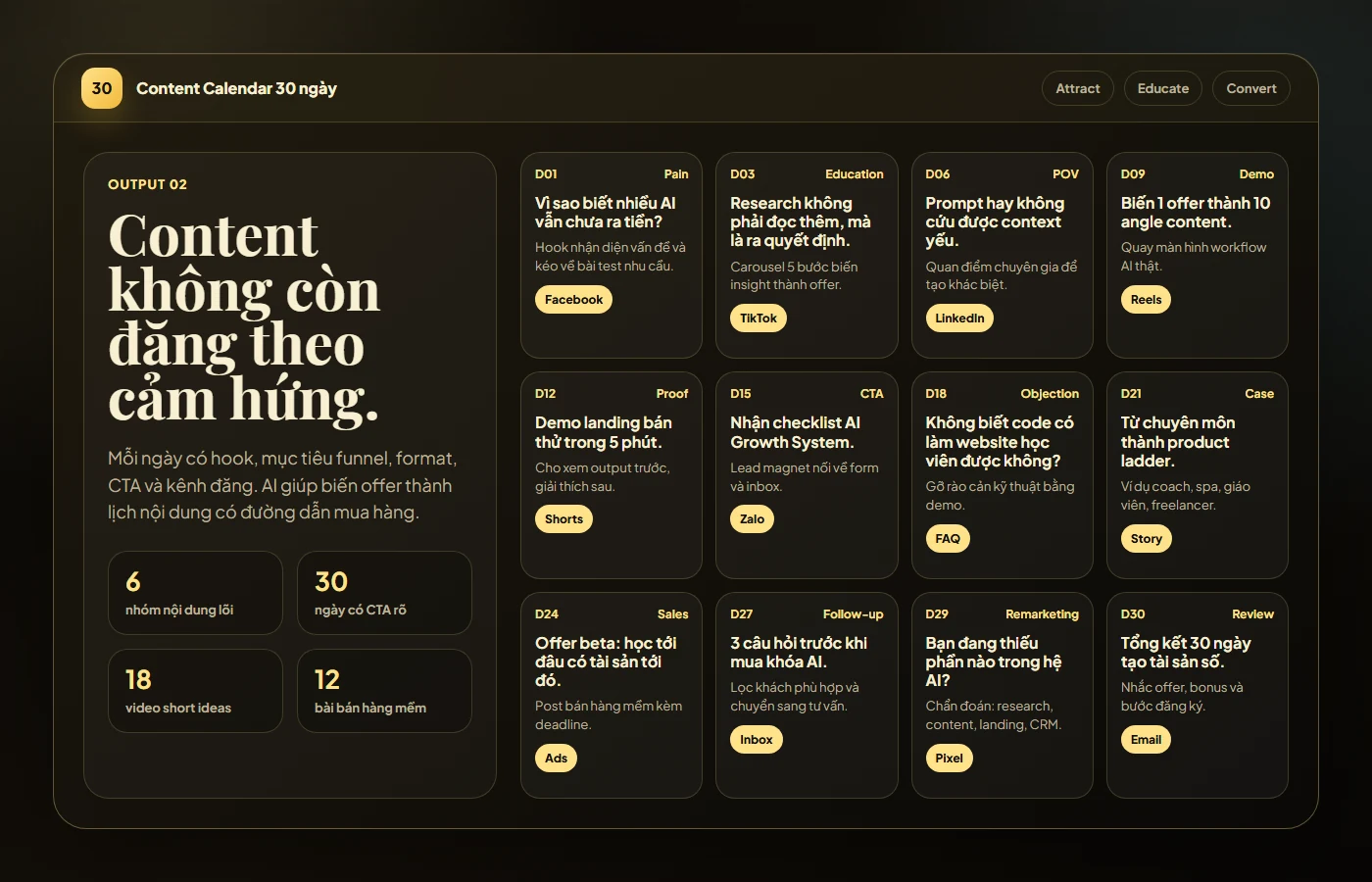 Content Calendar 30 ngày cho sản phẩm tri thức