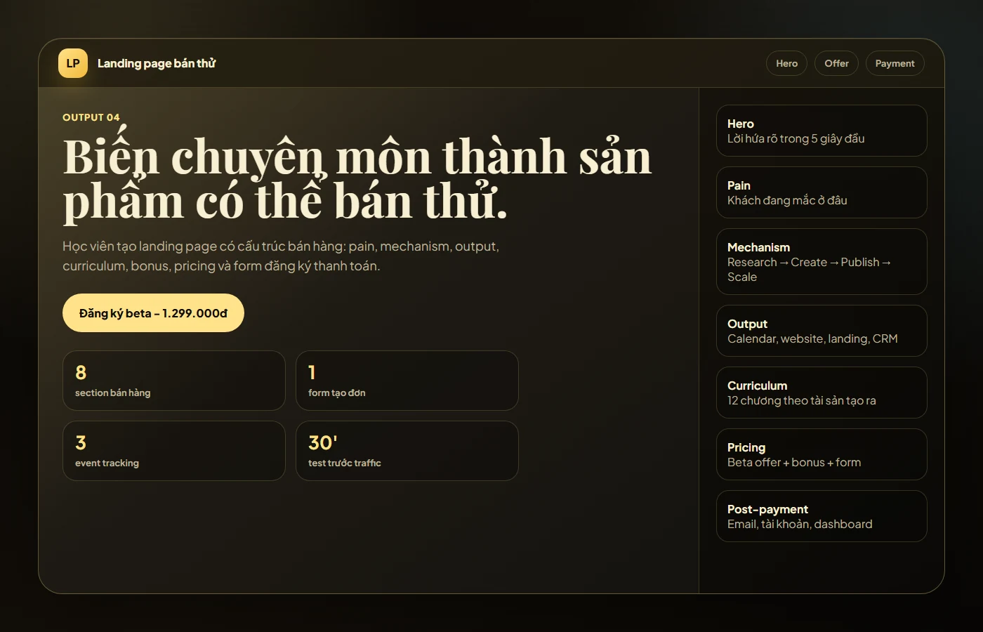 Landing page bán thử cho sản phẩm tri thức