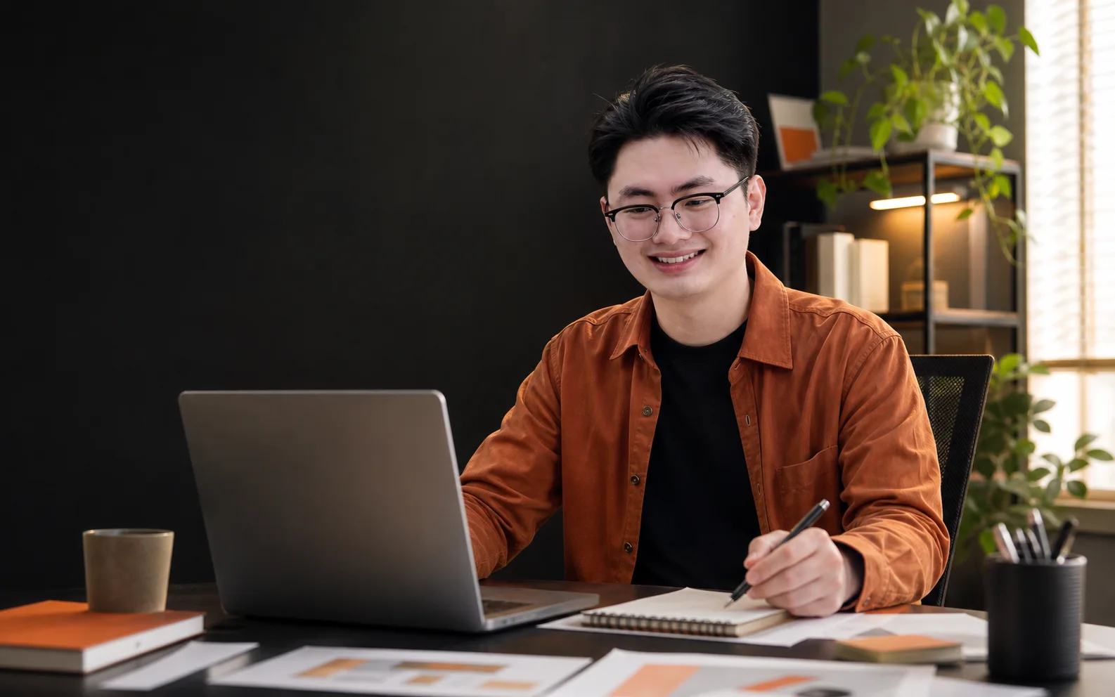 Người vận hành quảng cáo Facebook đang làm việc trên máy tính